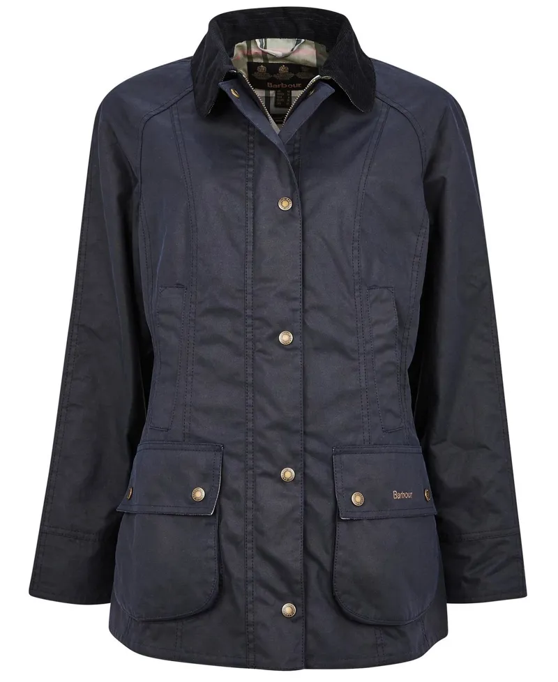 Barbour Ladies Aintree Wax Jacket Royal Navy/Pink Olive Tartan-1